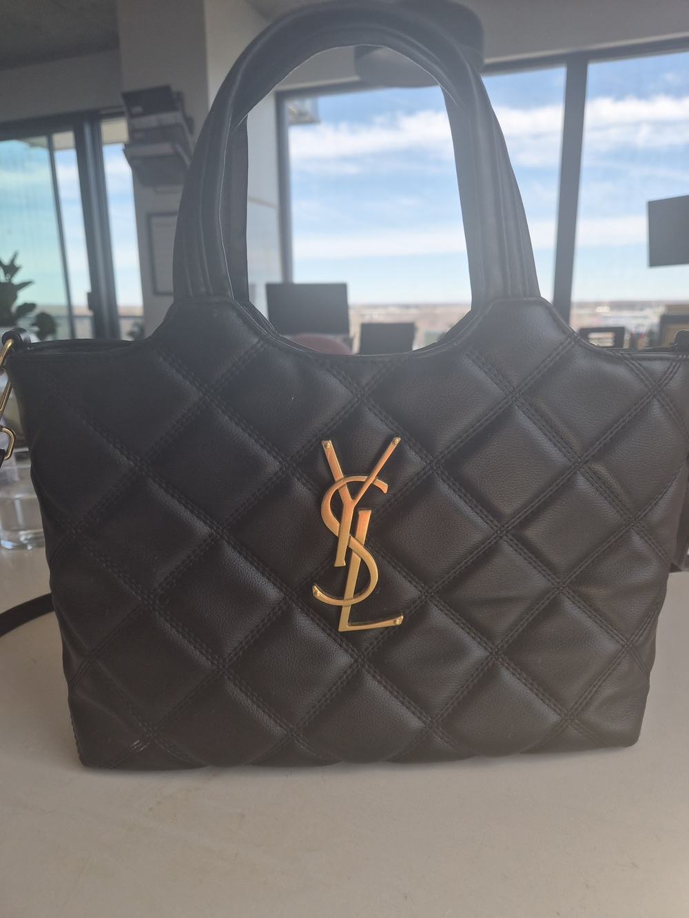 Saint Laurent Black Quilted Leather Tote with Gold YSL Monogram